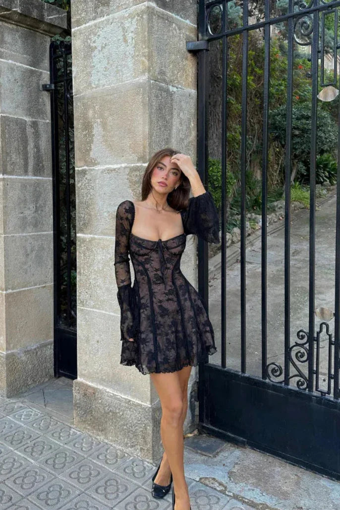 Evelina - Romantic Flared Lace Mini Dress