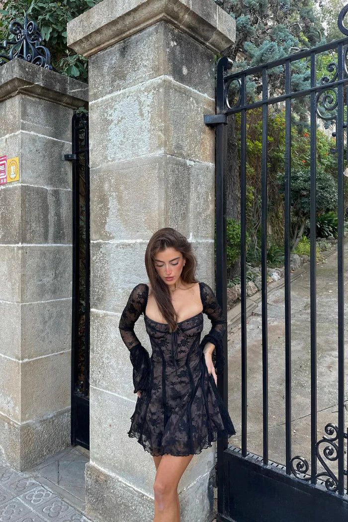 Evelina - Romantic Flared Lace Mini Dress
