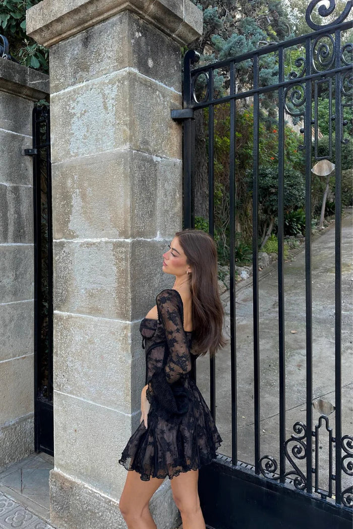 Evelina - Romantic Flared Lace Mini Dress