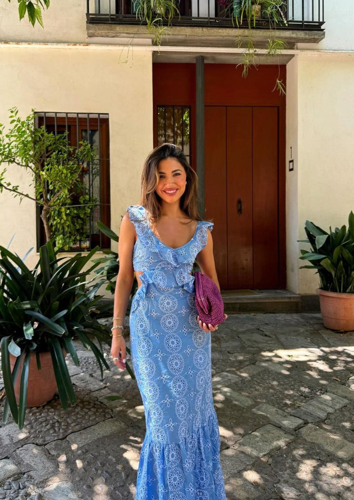 Danica - Whimsical Embroidered Ruffled Maxi Dress