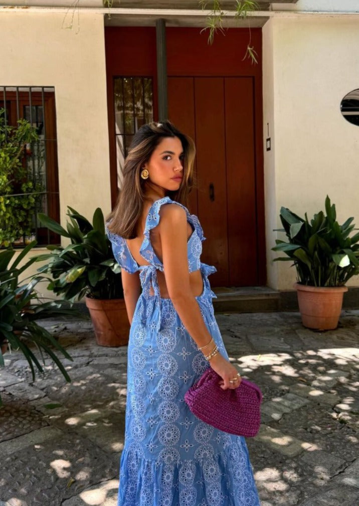Danica - Whimsical Embroidered Ruffled Maxi Dress