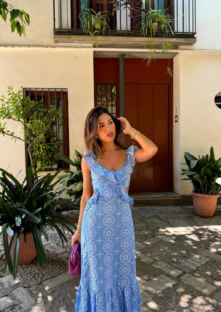 Danica - Whimsical Embroidered Ruffled Maxi Dress
