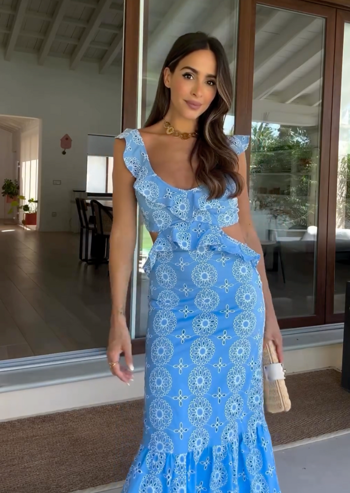 Danica - Whimsical Embroidered Ruffled Maxi Dress