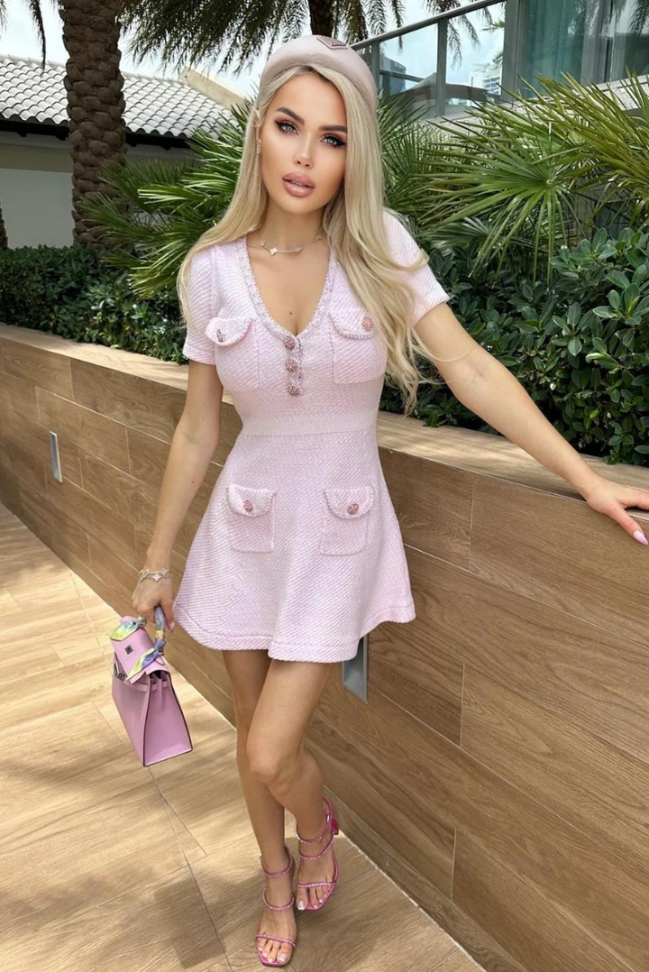 Noelle - Polished Ribbed Button Mini Dress