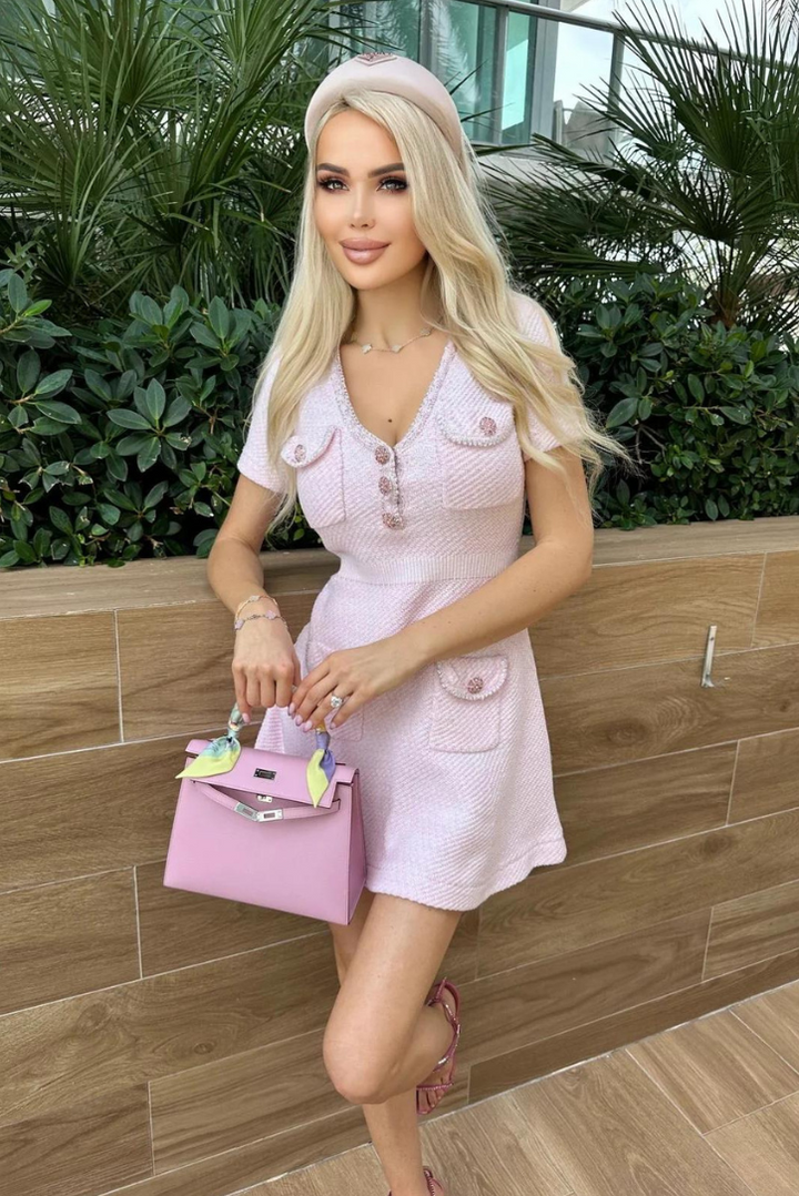 Noelle - Polished Ribbed Button Mini Dress