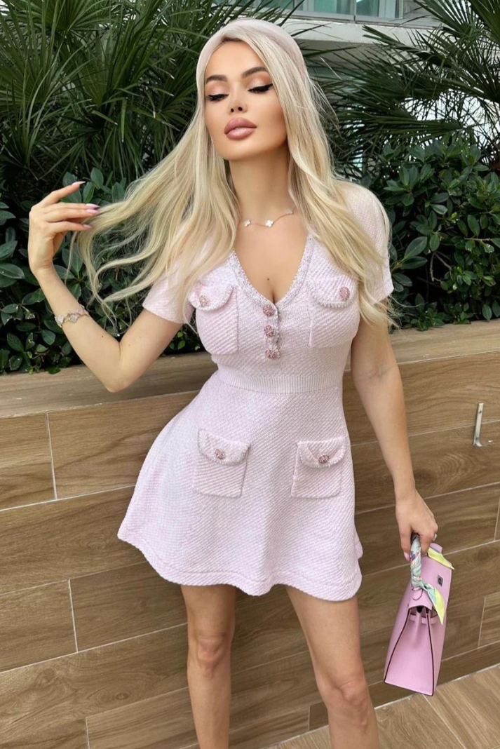 Noelle - Polished Ribbed Button Mini Dress