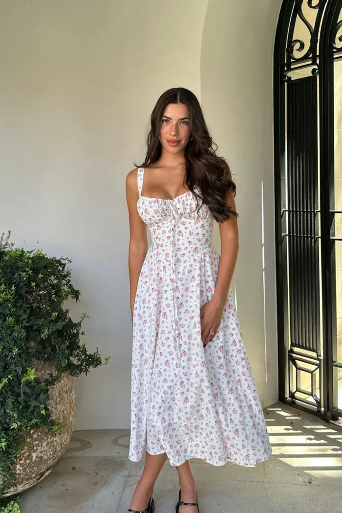 Eliana - Sculpting Floral Corset Midi Dress