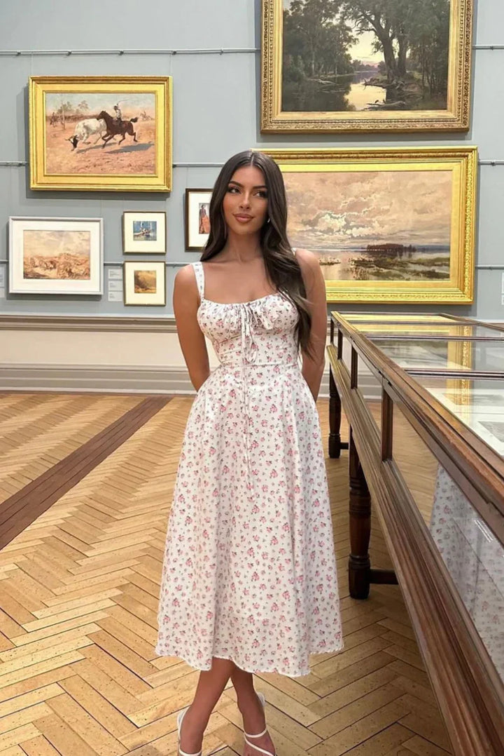 Eliana - Sculpting Floral Corset Midi Dress