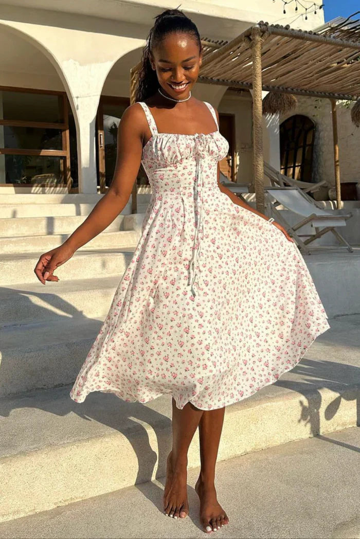 Eliana - Sculpting Floral Corset Midi Dress