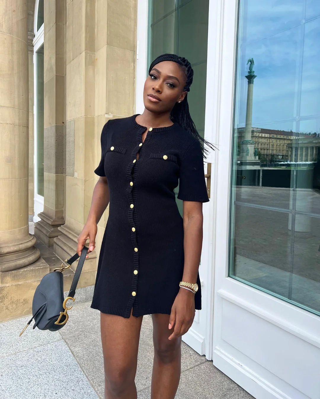 Camille - Sculpted Ribbed Knit Mini Dress