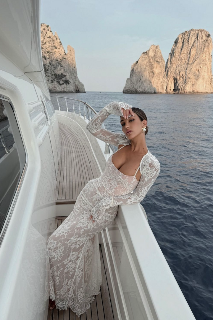 Isadora - Luxe Lace-Up Lace Maxi Dress