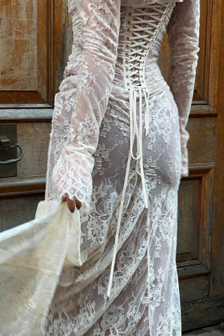 Isadora - Luxe Lace-Up Lace Maxi Dress