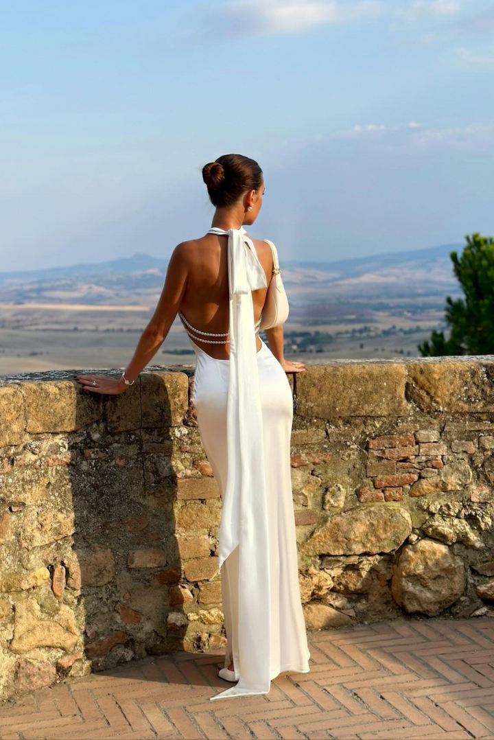 Jasmine - Luxe Pearl Halter Maxi Dress