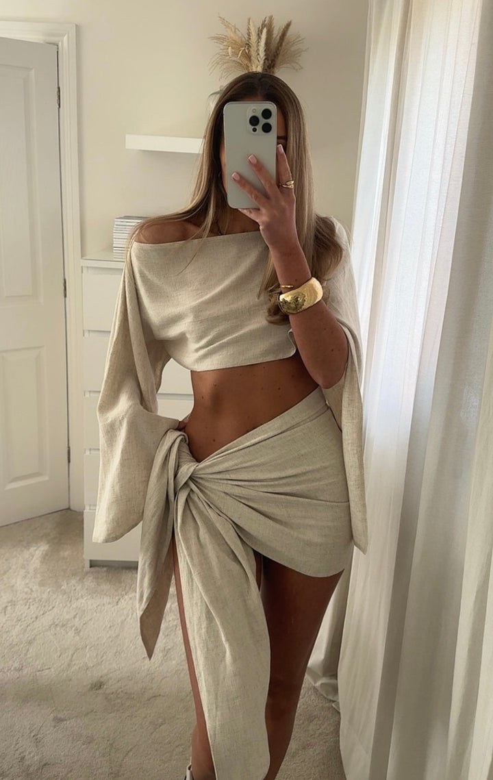 Anya - Relaxed Linen Off-Shoulder Sarong Set
