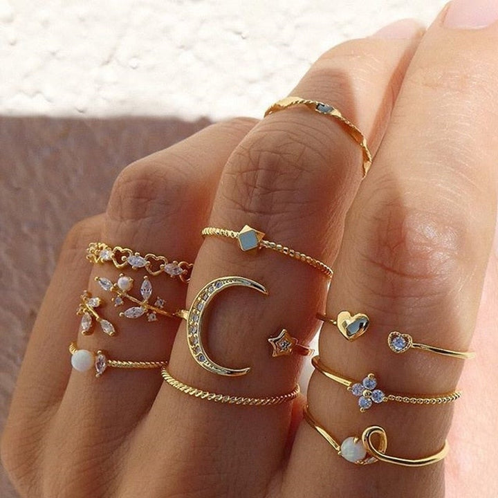 Luna – 10 Pack of Bohemian Silver and Gold Plated Rings