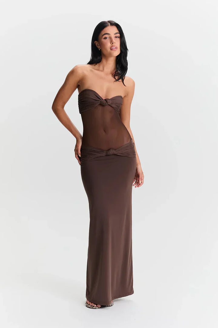 Leah - Elegant Twist Sheer Maxi Dress