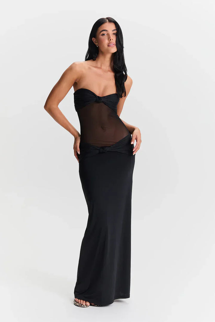 Leah - Elegant Twist Sheer Maxi Dress