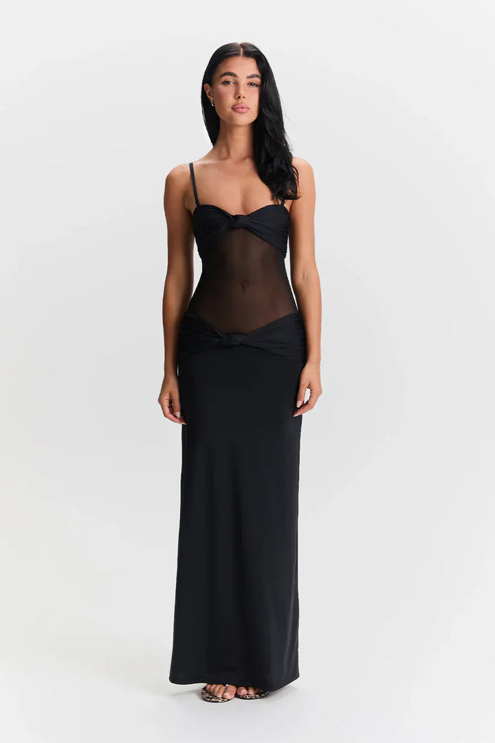 Leah - Elegant Twist Sheer Maxi Dress