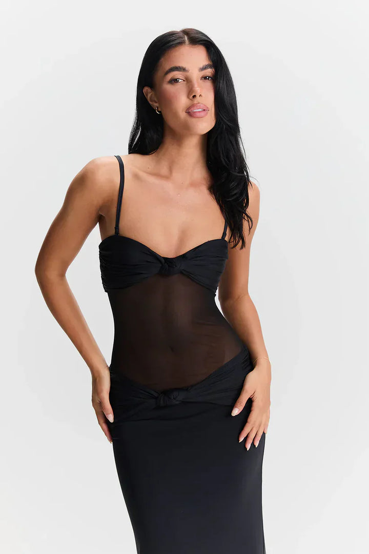 Leah - Elegant Twist Sheer Maxi Dress