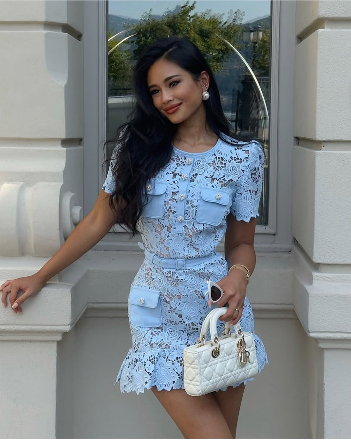 Julia - Chic Lace Jewelled Mini Dress