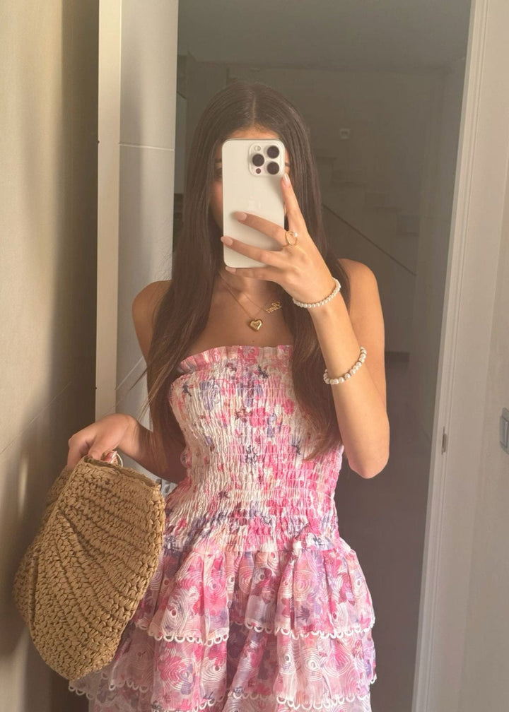 Coleen - Flirty Floral Strapless Mini Dress