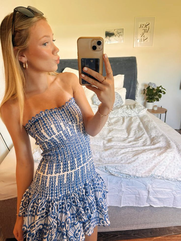 Monica - Strapless Ruffled Open-Back Mini Dress