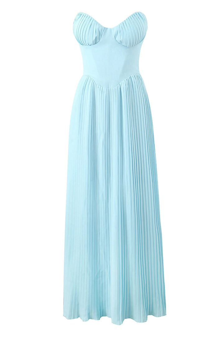 Shania - Pleated Strapless Elegant Maxi Dress
