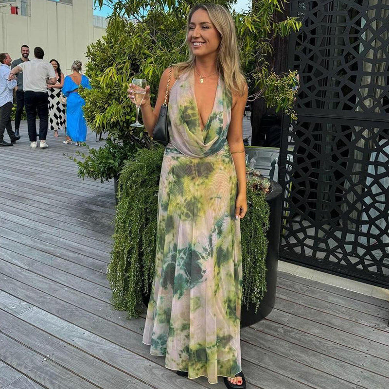 Mariselle - Sleek Backless Halter Maxi Dress