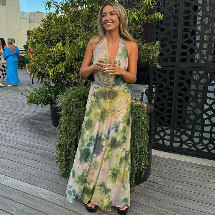 Mariselle - Sleek Backless Halter Maxi Dress
