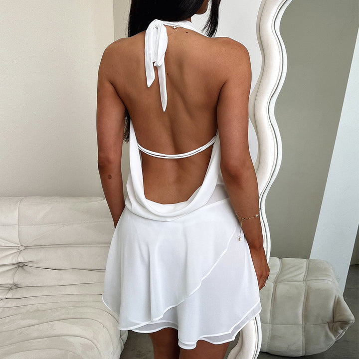 Monina - Sleek Backless Halter Mini Dress