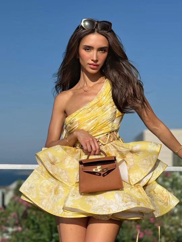 Angelica - Charming Floral Asymmetrical Mini Dress