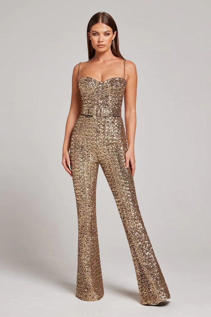 Jaqueline - Sparkle Sequins Jumpsuit With Belt