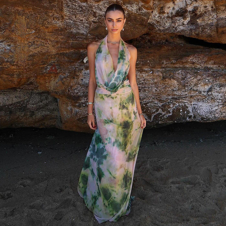 Mariselle - Sleek Backless Halter Maxi Dress
