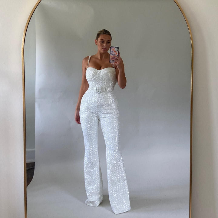 Jaqueline - Sparkle Sequins Jumpsuit With Belt