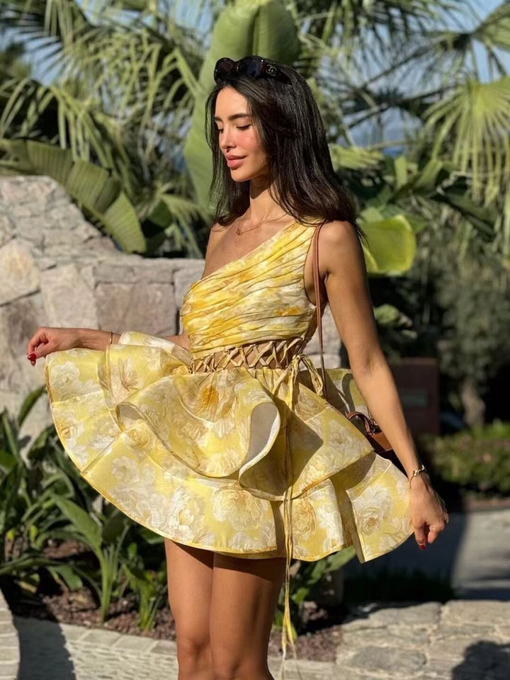 Angelica - Charming Floral Asymmetrical Mini Dress