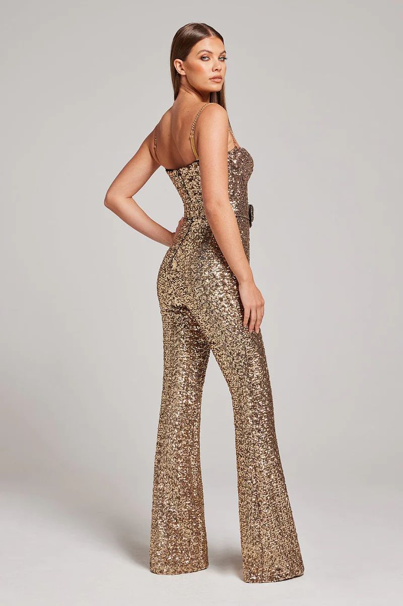 Jaqueline - Sparkle Sequins Jumpsuit With Belt