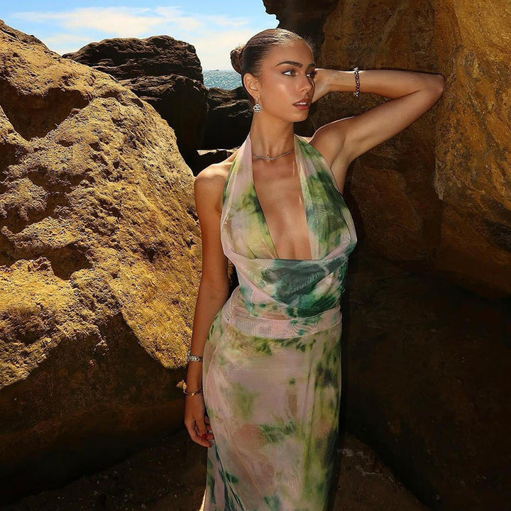 Mariselle - Sleek Backless Halter Maxi Dress