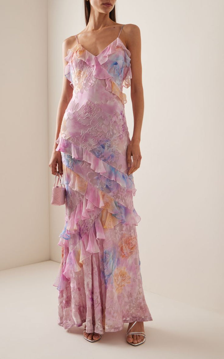 Belle - Graceful Cascading Ruffle Midi Dress