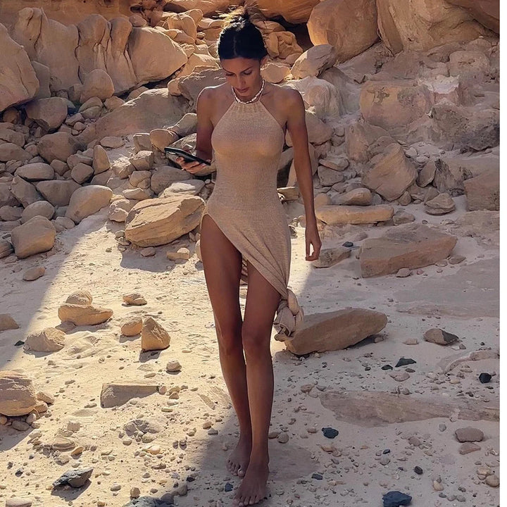 Lola - See-Through Knitted Beach Cover-Up Dress