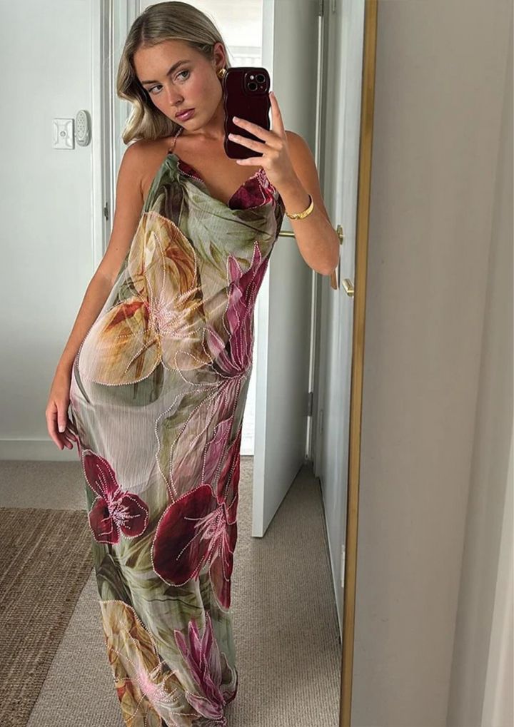Vivian - Enchanting Floral Draped Maxi Dress