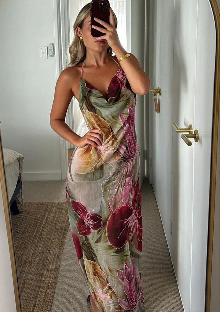Vivian - Enchanting Floral Draped Maxi Dress