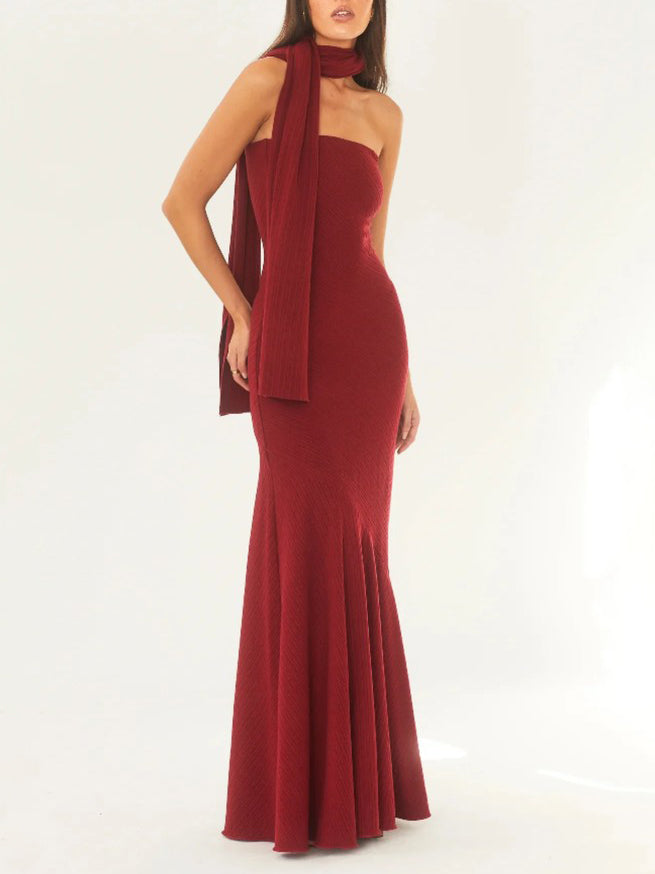 Adriana - Fashion Strapless One Shoulder Fishtail Maxi Dress