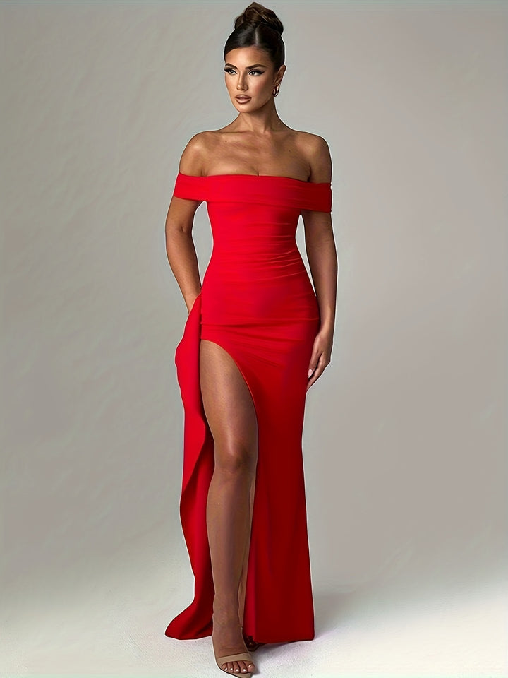 Celeste - Backless Off-Shoulder Slit Dress