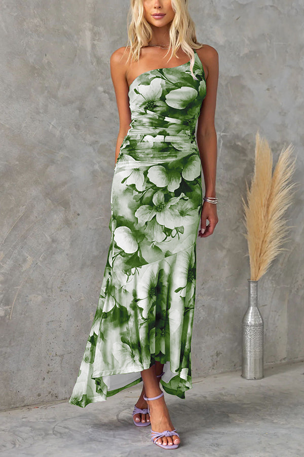 Deja - Floral Print One Shoulder Maxi Dress