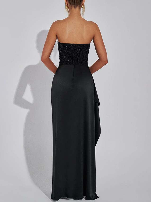 Valentina - Elegant Sequined Hip-hugging Slit Maxi Dress