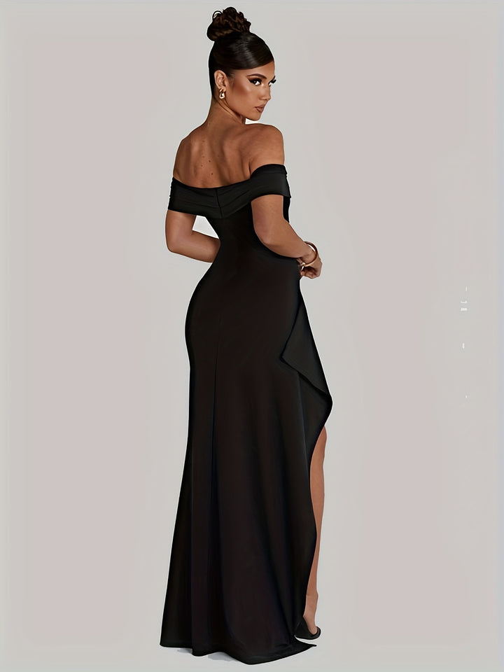 Celeste - Backless Off-Shoulder Slit Dress