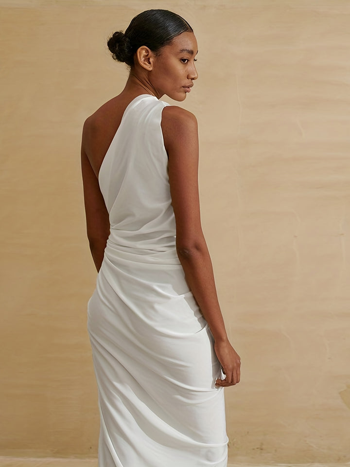Isla - Asymmetrical Ruched One-Shoulder Beach Dress