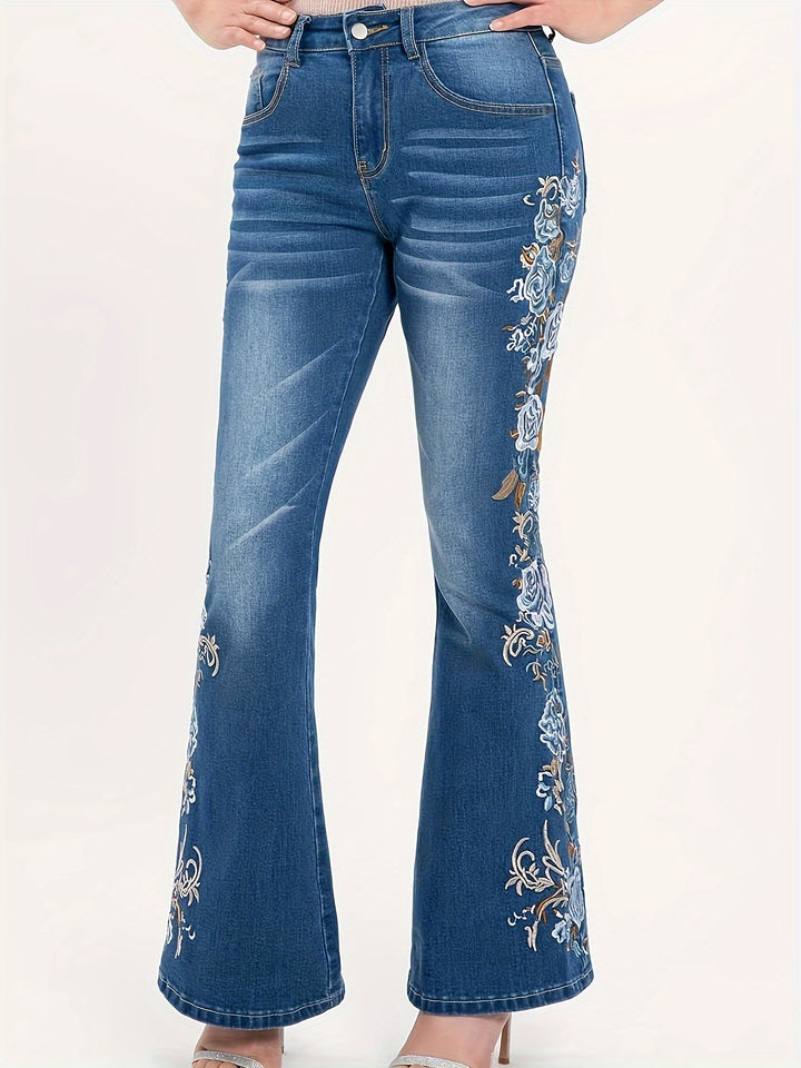 Camila – Embroidered Floral Bell Bottom Jeans