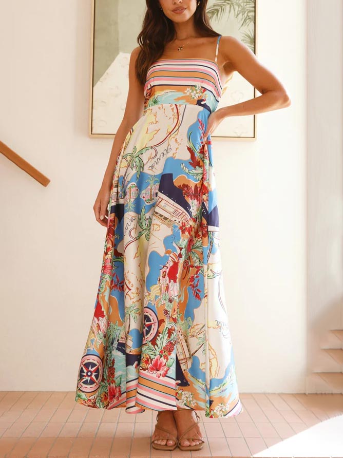 Azura - Unique Geographic Floral Print Midi Dress