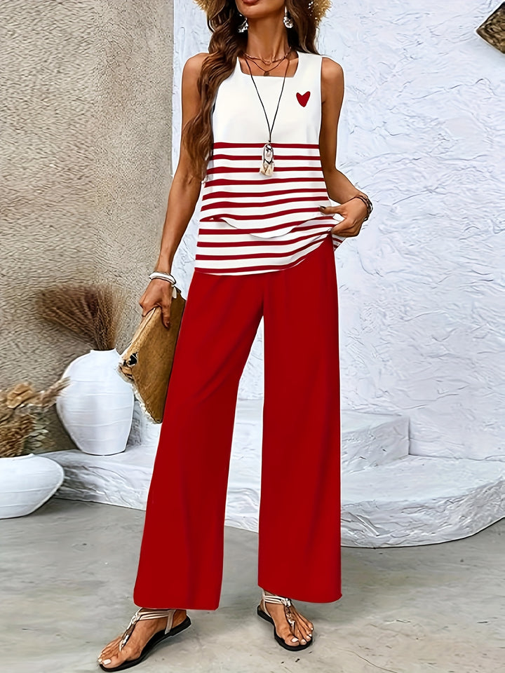 Camille - Twill Stripe Vest And Pants Set